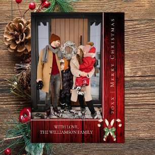 Rustic Candy Canes Christmas   Red Holiday Card