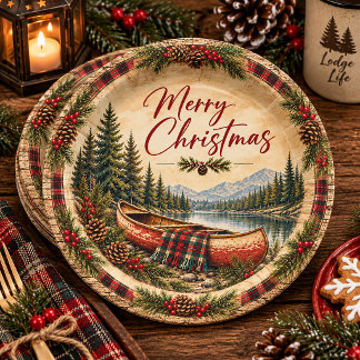 "Rustic Canoe Christmas Holiday | Paper Plate