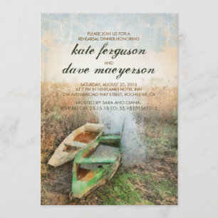 Rustic Canoe Waterfront Rehearsal Dinner Invitation