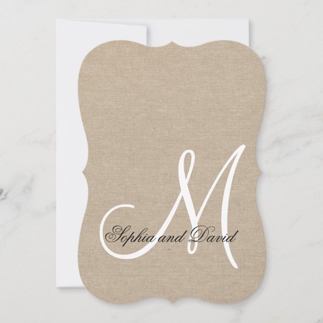 Rustic Canvas Wedding Custom Monogram Invitation (Front)