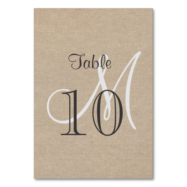 Rustic Canvas Wedding Monogram Table Number (Front)