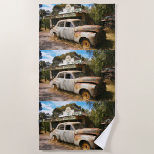 Rustic Car And Garage, Beach Towel