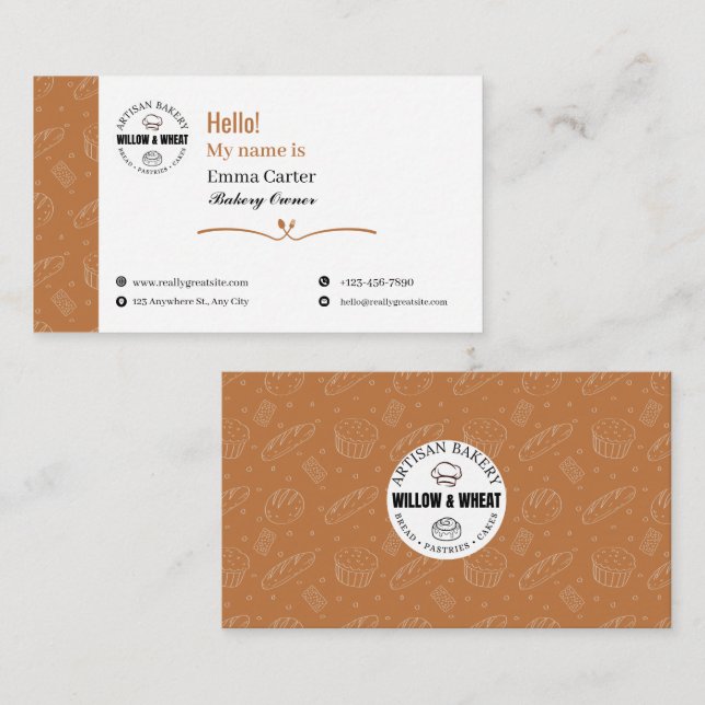 Rustic Caramel Bakery Owner Business Card (Front/Back)