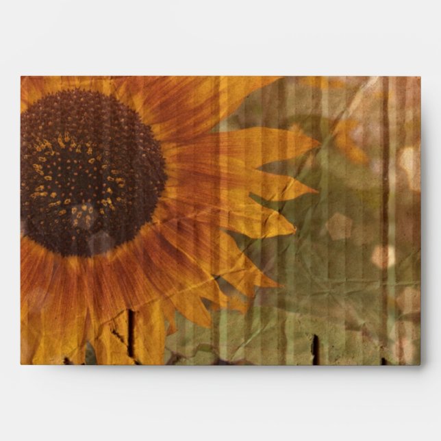 rustic cardboard country sunflower wedding envelope (Front)