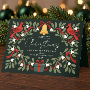 Rustic Cardinals Mistletoe Christmas Photo Card
