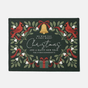 Rustic Cardinals Mistletoe Christmas Photo Card Doormat