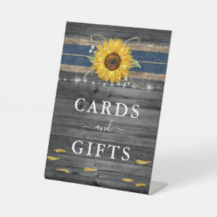 Rustic Cards and Gifts Navy Blue Sunflower Wedding Pedestal Sign