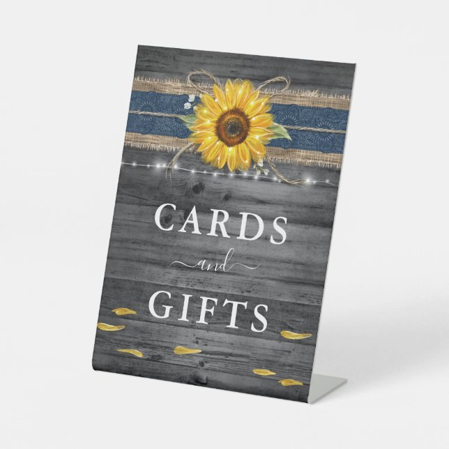 Rustic Cards and Gifts Navy Blue Sunflower Wedding Pedestal Sign (Front)
