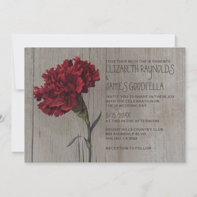 Rustic Carnation Wedding Invitations (Front)