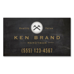 Rustic Carpenter Hammer Saw Construction Logo Busi Magnetic Business Card