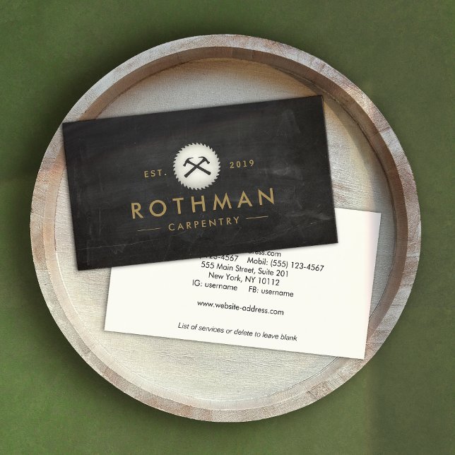 Rustic Carpenter  Round Saw Construction Carpentry Business Card (Creator Uploaded)