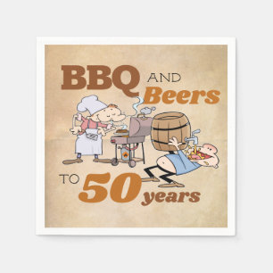 Rustic Cartoon BBQ And Beers 50th Birthday Napkin