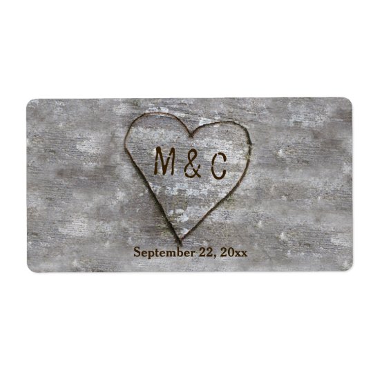 Rustic Carved Birch Heart Monogram Shipping Label
