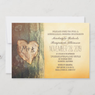 Rustic Carved Heart Tree Rehearsal Dinner Invitation