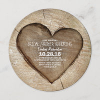 Rustic carved tree wood heart bridal shower