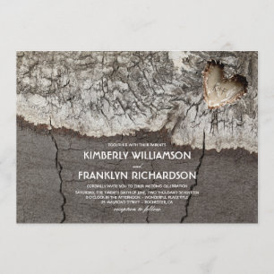 Rustic Carved Wood Heart Tree Wedding Invitation