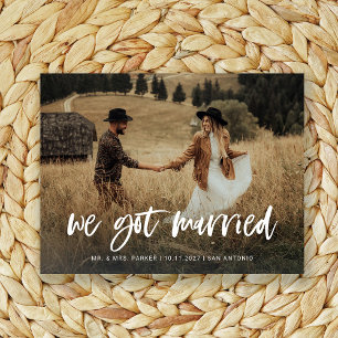 Rustic Casual Script Photo Elopement Announcement Postcard