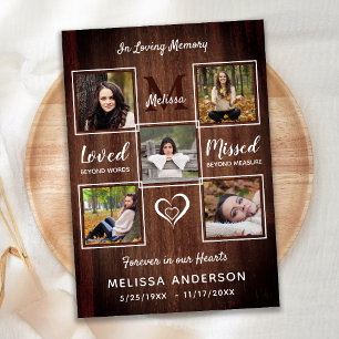 Rustic Celebration Of Life 5 Photo Memorial Invitation