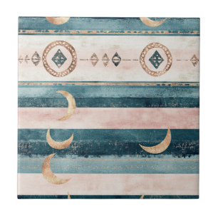 Rustic Celestial Stripe Moon Sun Earthy (10) Ceramic Tile