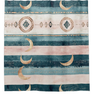 Rustic Celestial Stripe Moon Sun Earthy (10) Shower Curtain