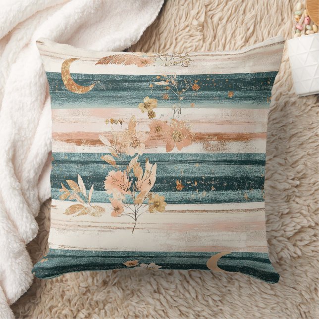Rustic Celestial Stripe Moon Sun Earthy (11) Cushion (Blanket)