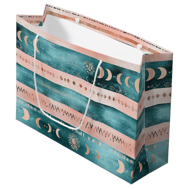 Rustic Celestial Stripe Moon Sun Earthy (1) Large Gift Bag (Front Angled)