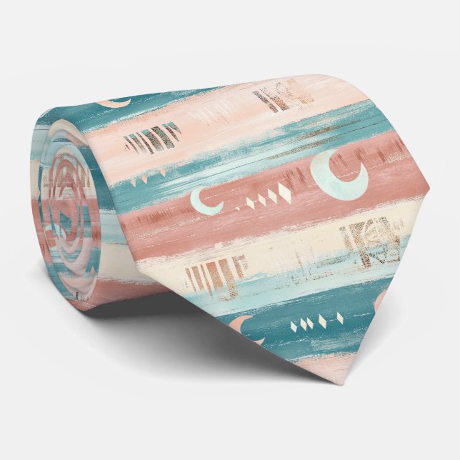 Rustic Celestial Stripe Moon Sun Earthy (4) Tie (Rolled)