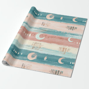 Rustic Celestial Stripe Moon Sun Earthy (4) Wrapping Paper