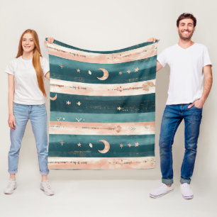 Rustic Celestial Stripe Moon Sun Earthy (5) Fleece Blanket