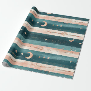 Rustic Celestial Stripe Moon Sun Earthy (5) Wrapping Paper