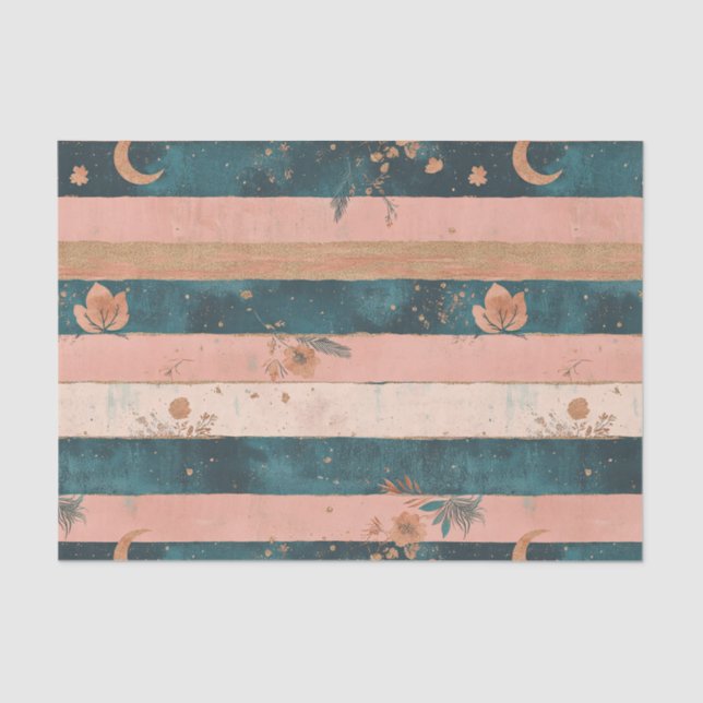 Rustic Celestial Stripe Moon Sun Earthy (6) Tissue Paper (Front)