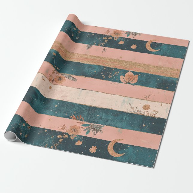 Rustic Celestial Stripe Moon Sun Earthy (6) Wrapping Paper (Unrolled)