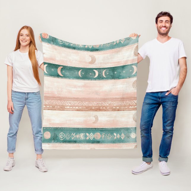 Rustic Celestial Stripe Moon Sun Earthy (7) Fleece Blanket (In Situ)