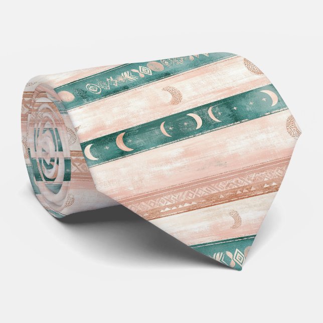 Rustic Celestial Stripe Moon Sun Earthy (7) Tie (Rolled)