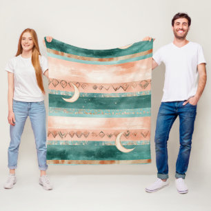 Rustic Celestial Stripe Moon Sun Earthy (8) Fleece Blanket