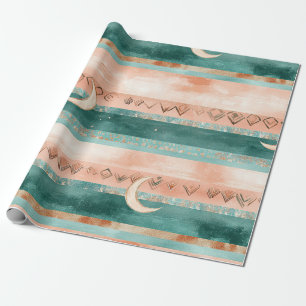Rustic Celestial Stripe Moon Sun Earthy (8) Wrapping Paper