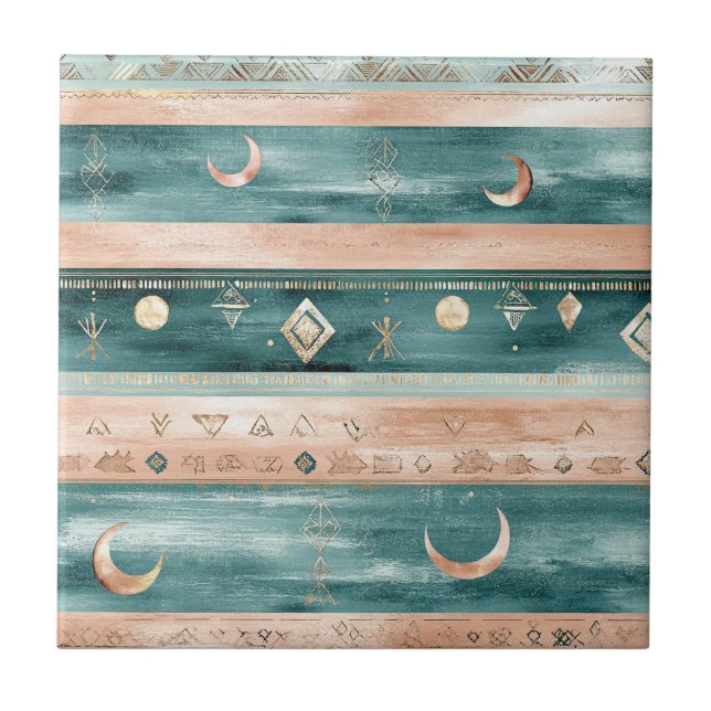 Rustic Celestial Stripe Moon Sun Earthy (9) Ceramic Tile (Front)