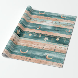 Rustic Celestial Stripe Moon Sun Earthy (9) Wrapping Paper
