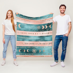 Rustic Celestial Stripe Moon Sun Earthy Fleece Blanket