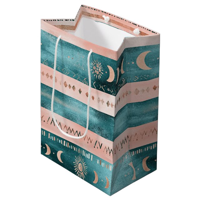 Rustic Celestial Stripe Moon Sun Earthy Medium Gift Bag (Front Angled)