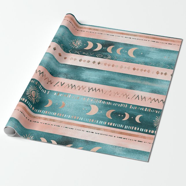 Rustic Celestial Stripe Moon Sun Earthy Wrapping Paper (Unrolled)