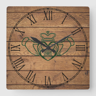 Rustic Celtic Claddagh Square Wall Clock