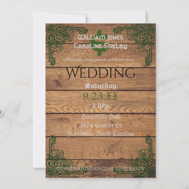 Rustic Celtic Claddagh Wedding Invitation (Front)