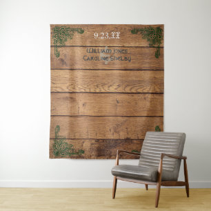 Rustic Celtic Claddagh Wood Green Wedding Backdrop Tapestry