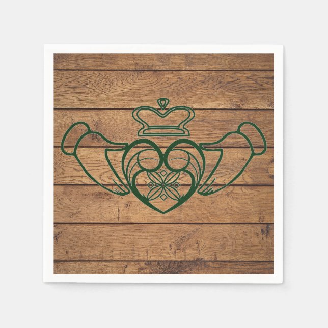 Rustic Celtic Claddagh Wood Texture Napkin (Front)