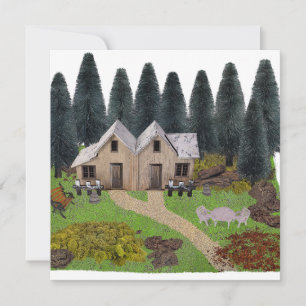 Rustic chalet for summer camping in the forest card