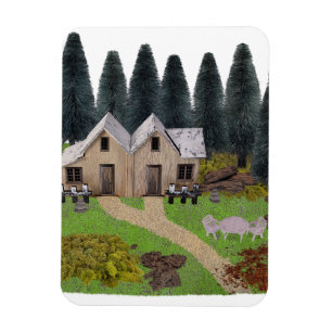 Rustic chalet for summer camping in the forest magnet