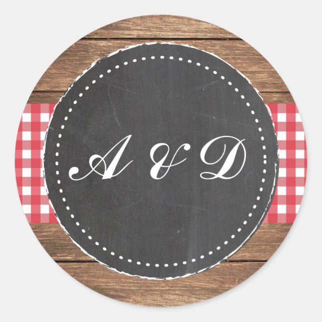 Rustic Chalk and Red Wood Stickers Labels (Front)