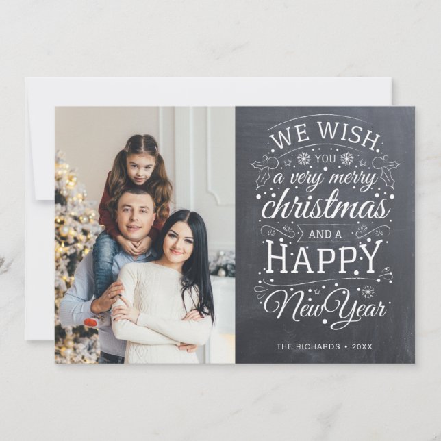 Rustic Chalk Board Very Merry Christmas Photo Holiday Card (Front)