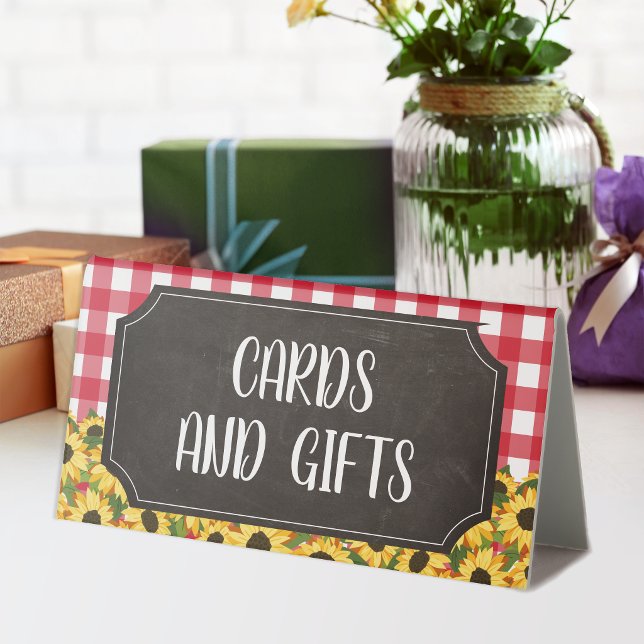 Rustic Chalk Red Gingham Sunflowers Cards & Gifts (Creator Uploaded)